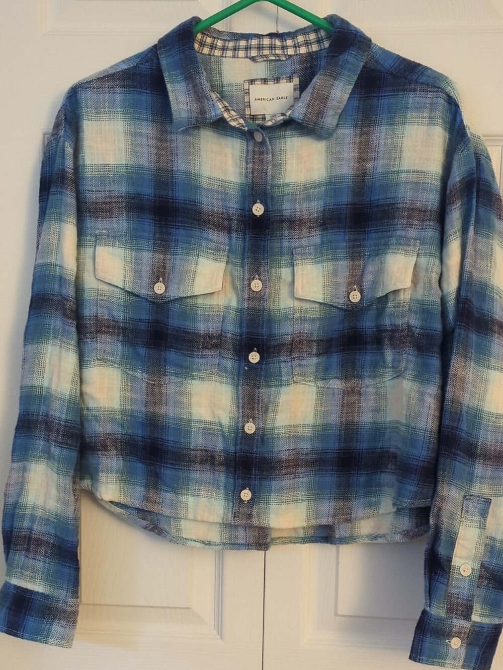 Flannel Blue Check American Eagle Button Up Shirt